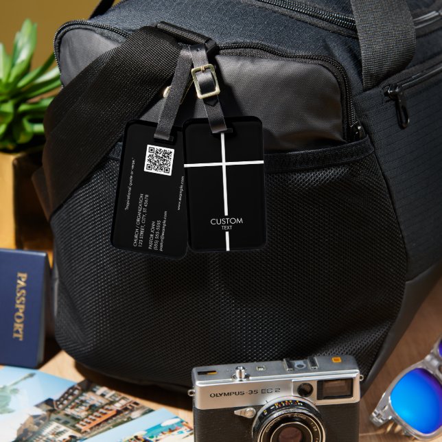 Etiqueta Para Maletas Cruz Blanca Simple Black (Anverso & Reverso)