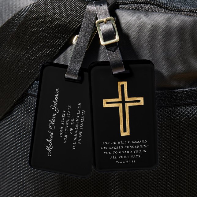 Etiqueta Para Maletas Cruz negra moderna (Modern Black Cross Luggage Tag)
