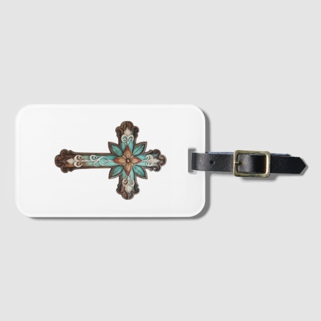 Etiqueta Para Maletas Cruz Ornate (Anverso horizontal)