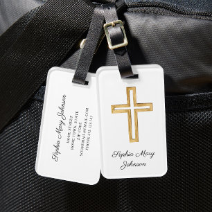 Etiqueta Para Maletas Cruz Religiosa Elegante Escritura Blanca