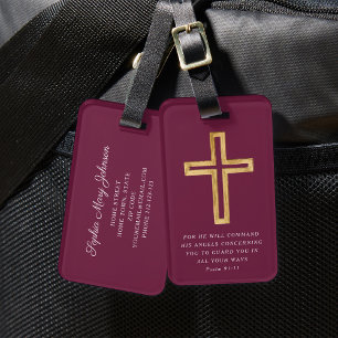 Etiqueta Para Maletas Cruz Roja Burgundy Moderna