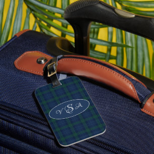 Etiqueta Para Maletas Cuadro Azul Verde Monograma Personalizado