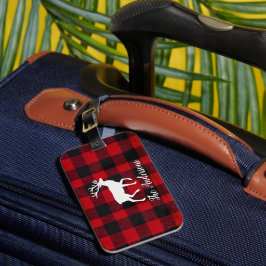 Etiqueta Para Maletas Cuadro de Búfalo Rojo y Reno | Regalo con Nombre P