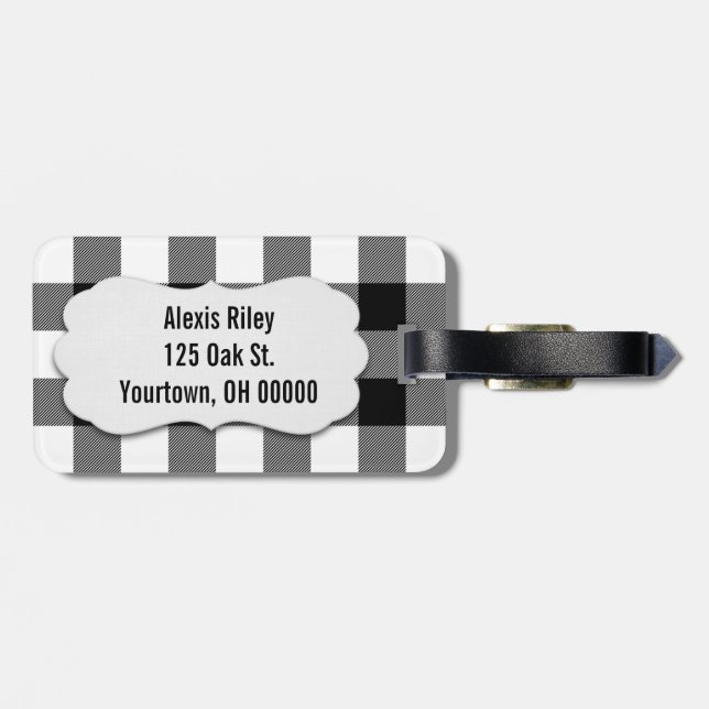 Etiqueta Para Maletas cuadros de búfalo en blanco y negro (Atrás Horizontal)