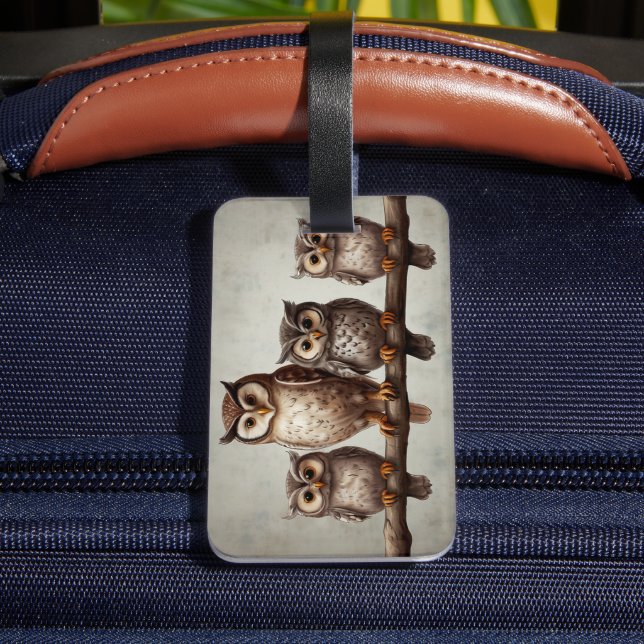 Etiqueta Para Maletas Cuatro búhos encantadores (Reverso In Situ)