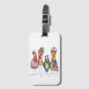 Etiqueta Para Maletas Cuatro pájaros alegres y coloridos