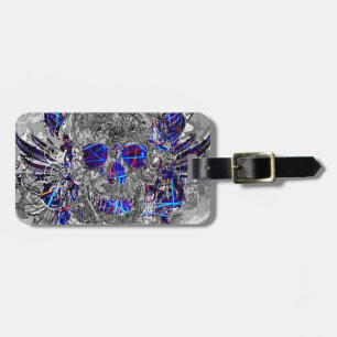 Etiqueta Para Maletas Cubierta de la garganta del cráneo del neón blanco