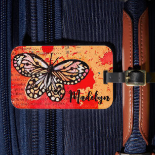 Etiqueta Para Maletas Cubo mariposa acuarela Vintage Boho Añadir nombre