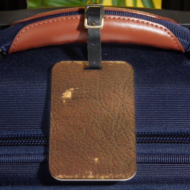 Etiqueta Para Maletas Cuero Marrón Falso Rústico (Anverso In situ 2)