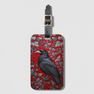 Etiqueta Para Maletas Cuervo Negro Floral Rojo Inspirado en William Morr