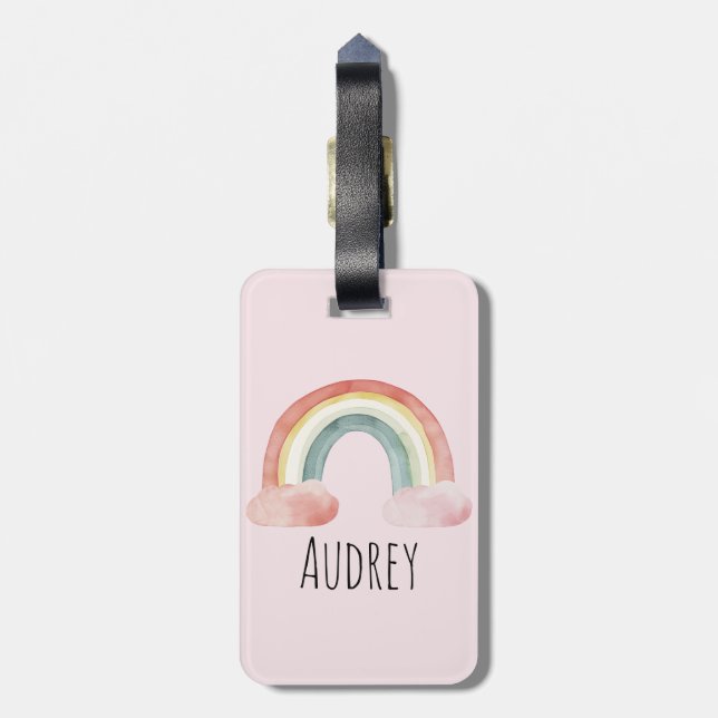 Etiqueta Para Maletas Cuidada acuarela Arcoiris personalizada (Atrás Vertical)