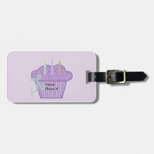 Etiqueta Para Maletas Cupcake Delicia Morada (Frente Horizontal)