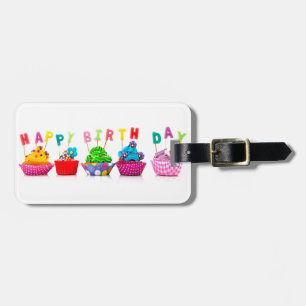 Etiqueta Para Maletas Cupcakes de Cumpleaños Feliz