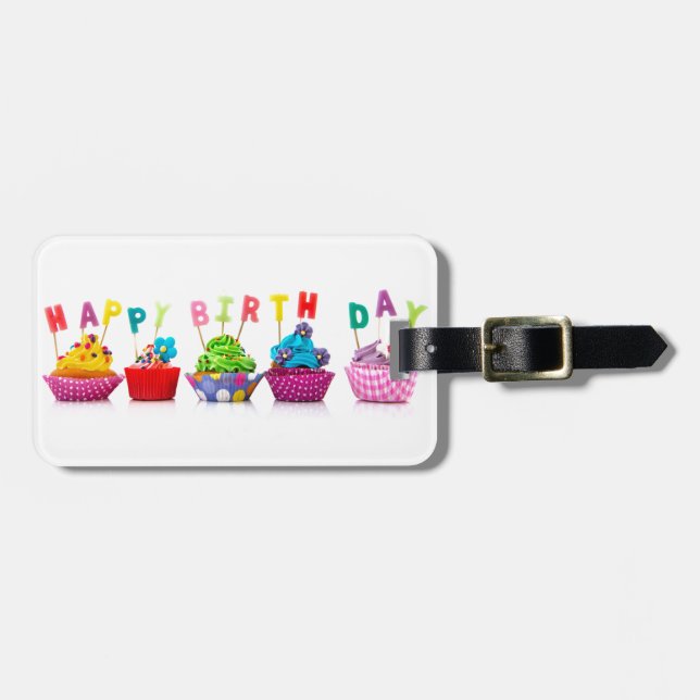 Etiqueta Para Maletas Cupcakes de Cumpleaños Feliz (Frente Horizontal)