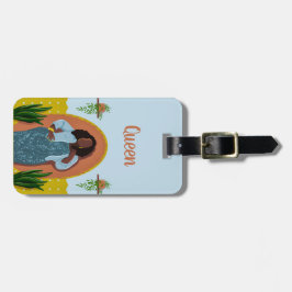 Etiqueta Para Maletas Curva, mujer negra, plantas domésticas, amarillo y