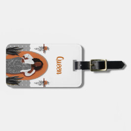 Etiqueta Para Maletas Curva, mujer negra, plantas domésticas, Naranja y 