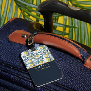 Etiqueta Para Maletas Custom Elegant Mediterranean Lemon Botanical Navy