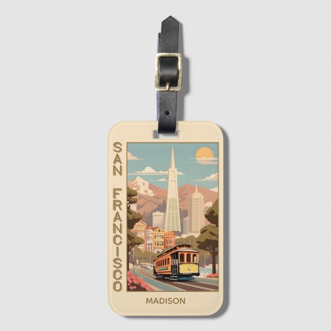 Etiqueta Para Maletas Custom Name Retro San Francisco (Anverso vertical)