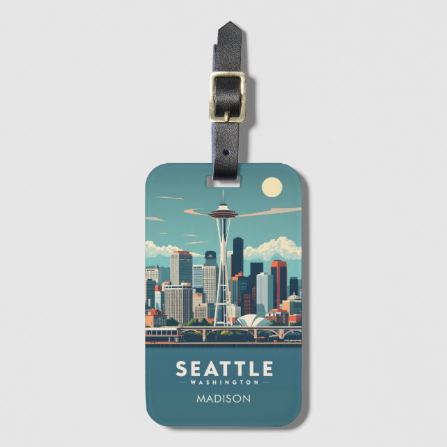 Etiqueta Para Maletas Custom Name Seattle Washington (Anverso vertical)