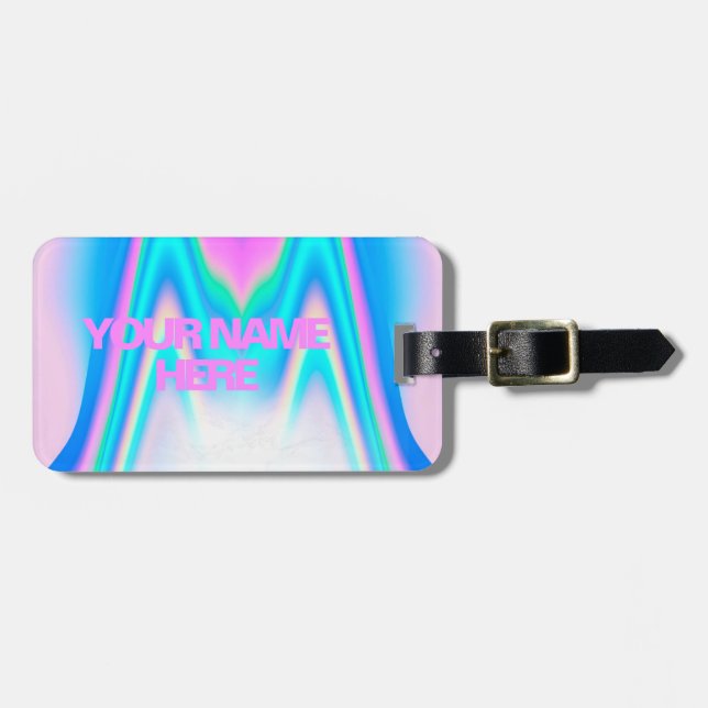 Etiqueta Para Maletas Custom Text Holographic Iridescent (Frente Horizontal)