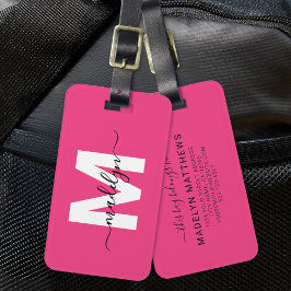 Etiqueta Para Maletas Custom Traveler Pink Initial Name Monogram