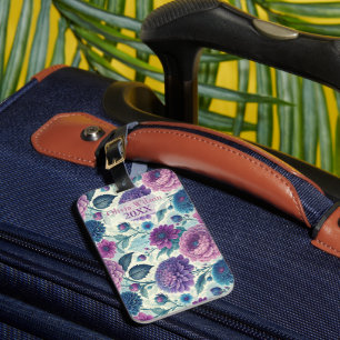 Etiqueta Para Maletas Customize Modern Purple Floral Vintage Dahlia