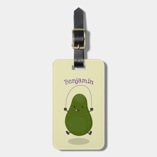 Etiqueta Para Maletas Cute aguacate salto cuerda personalizado ilustraci (Frente Vertical)