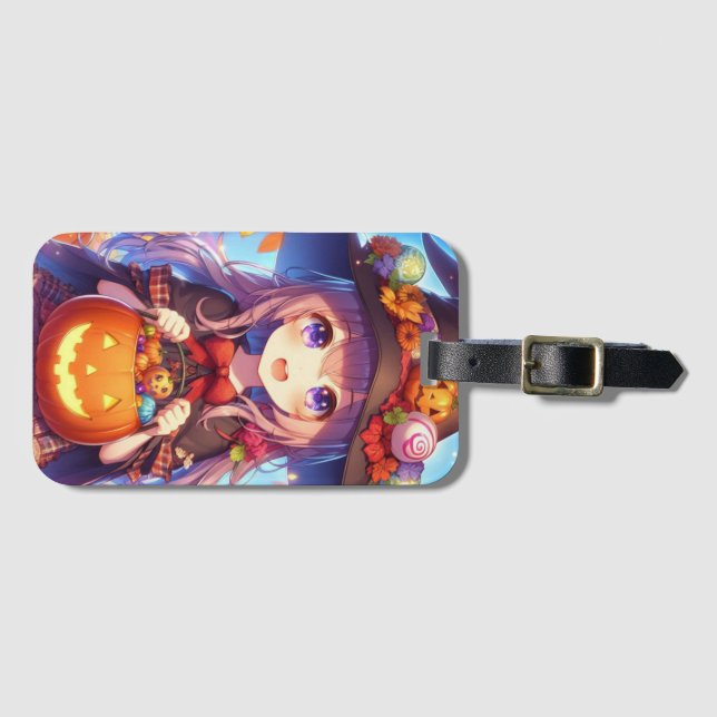 Etiqueta Para Maletas Cute Anime Halloween Witch (Anverso horizontal)
