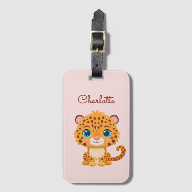 Etiqueta Para Maletas Cute Baby Leopard Safari Animal Kids (Anverso vertical)
