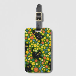 Etiqueta Para Maletas Cute Black Cats Floral Meadow Pattern