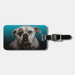 Etiqueta Para Maletas Cute Boxer Dog con fondo de degradado negro azul