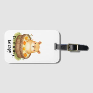 Etiqueta Para Maletas Cute Capibara en Bañera de Hidromasaje con Naranja