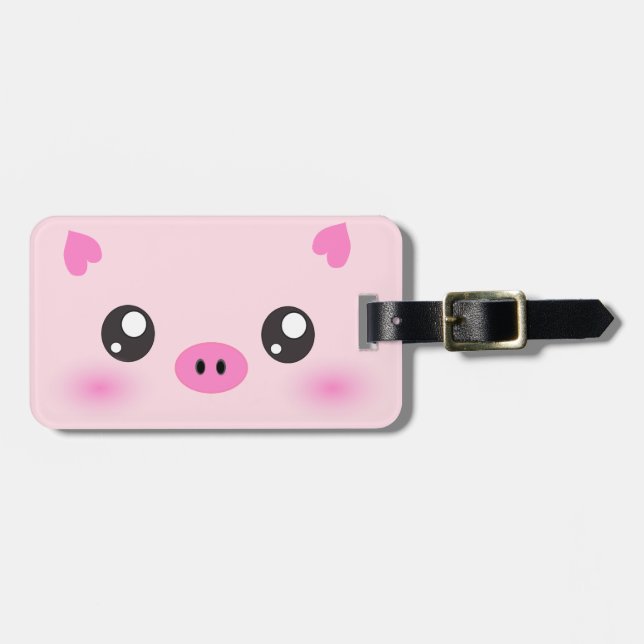 Etiqueta Para Maletas Cute Cara de cerdo - minimalismo kawaii (Frente Horizontal)