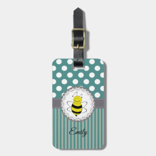 Etiqueta Para Maletas Cute chica adorable abeja polka puntas rayas