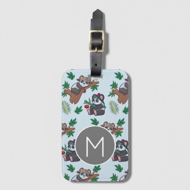Etiqueta Para Maletas Cute Chinese Pandas Pattern Monogram (Anverso vertical)