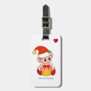 Etiqueta Para Maletas Cute Christmas Elf & Corazón en Blanco