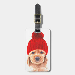 Etiqueta Para Maletas Cute cocker spaniel puppy con retrato de gorra