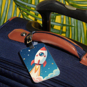 Etiqueta Para Maletas Cute cohete espacial despegando
