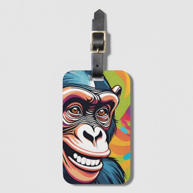 Etiqueta Para Maletas Cute Crazy Funny Chimpanzee (Anverso vertical)
