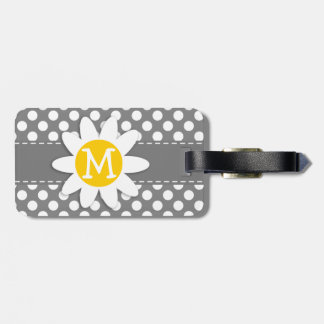 Etiqueta Para Maletas Cute Daisy sobre puntos de polka gris oscuro
