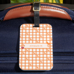 Etiqueta Para Maletas Cute de cuadros naranja