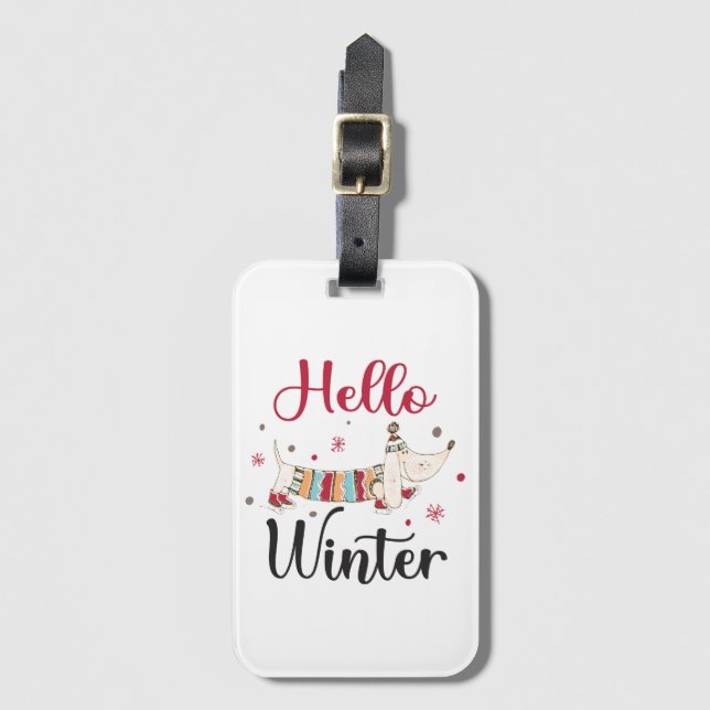 Etiqueta Para Maletas Cute Dog Hello Winter (Anverso vertical)