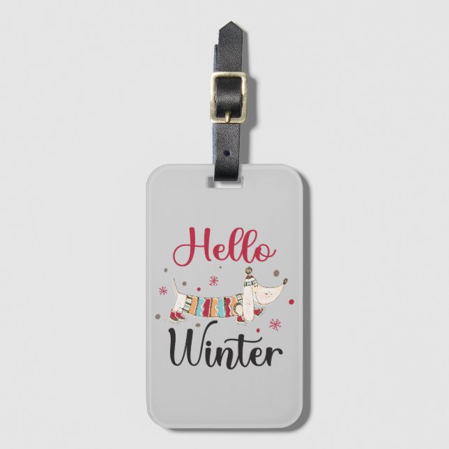 Etiqueta Para Maletas Cute Dog Hello Winter (Anverso vertical)