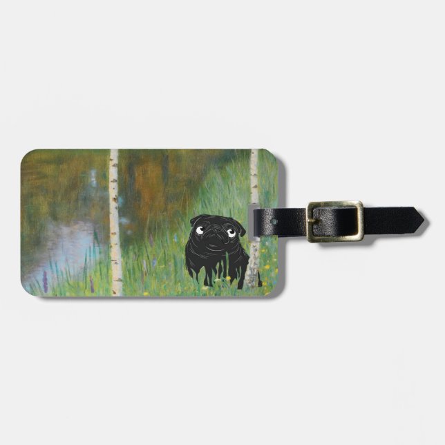 Etiqueta Para Maletas Cute Dog Pug Gustav Klimt Forest (Frente Horizontal)