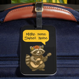 Etiqueta Para Maletas Cute Floral Raccoon Music Duo tocando música de gu