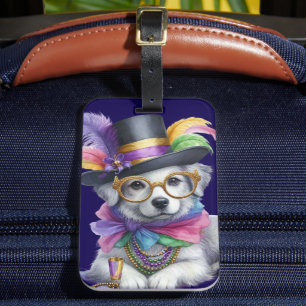 ETIQUETA PARA MALETAS CUTE FLUFFY MARDI GRAS PUPPY DOG