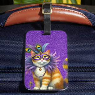 ETIQUETA PARA MALETAS CUTE FLUFFY MARDI GRAS TEMÁTICO KITTY CAT