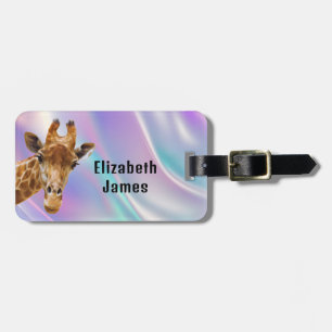 Etiqueta Para Maletas Cute Giraffe Animal Holográfico Nombre Personaliza