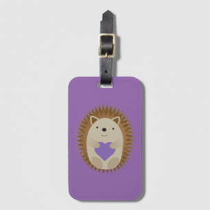 Etiqueta Para Maletas Cute Hedgehog con un corazón morado