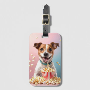 Etiqueta Para Maletas Cute Jack Russell Terrier Con Popcorn